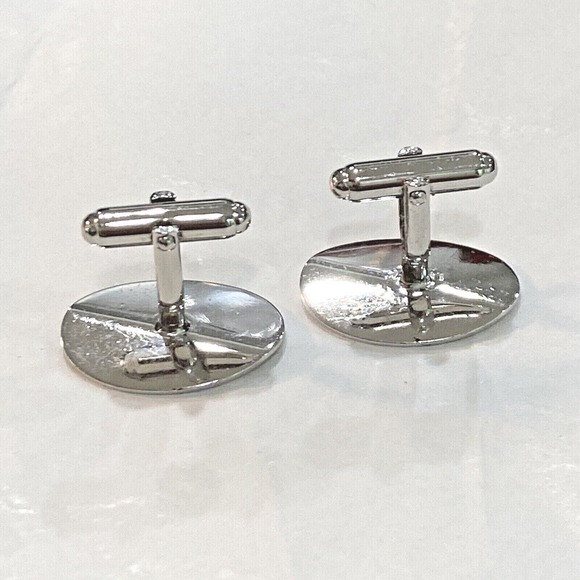 Vintage Anson Sterling cufflinks silver tone ovals etched conservative career - Picture 2 of 7